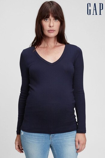 Gap Navy Blue Maternity Modern Long Sleve V-Neck T-Shirt (K12416) | £25