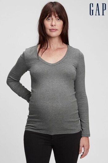 Gap Grey Maternity Modern Long Sleve V-Neck T-Shirt (K12418) | £25