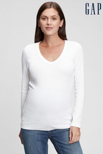 Gap White Maternity Modern Long Sleve V-Neck T-Shirt (K12419) | £25
