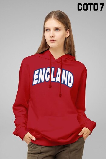 Coto7 Red England Arched Text Blue And White Adult Hooded Sweatshirt (K12489) | £35