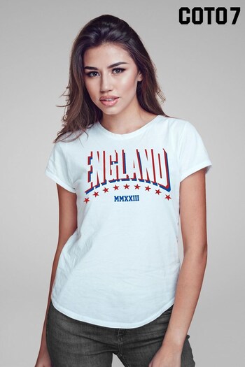Coto7 White England Womens Football 2023 Red And Blue Women's T-Shirt (K12492) | £21
