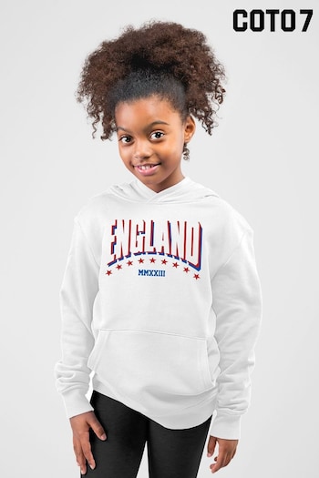 Coto7 White England Womens Football 2023 Red And Blue Kids Hooded Sweatshirt (K12494) | £25