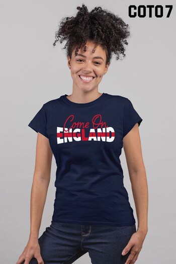 Coto7 Navy Come On England Flag Text Women's T-Shirt by Coto7 (K12495) | £21