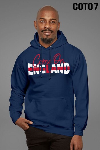 Coto7 Navy Come On England Flag Text Adult Hooded Sweatshirt by Coto7 (K12496) | £35