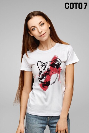 Coto7 White England Lioness Painted Women's T-Shirt (K12498) | £21