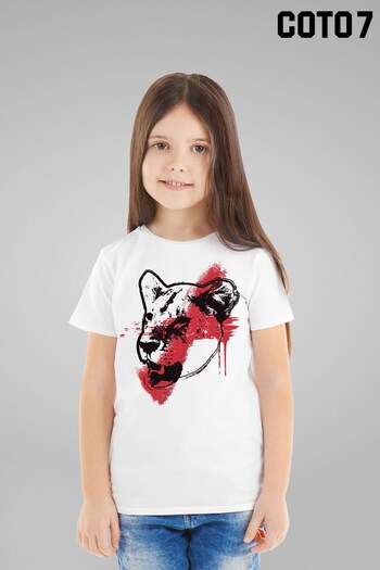 Coto7 White England Lioness Painted Kids T-Shirt (K12499) | £18