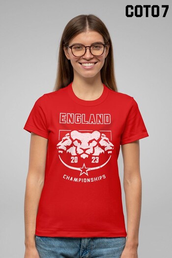 Coto7 Red England Lioness Head White Women's T-Shirt (K12507) | £21