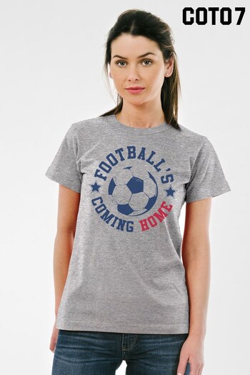 Coto7 Grey Marl Football's Coming Home Football Badge Women's T-Shirt (K12512) | £21