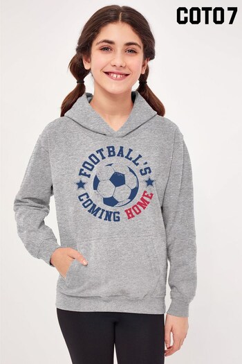 Coto7 Heather Grey Football's Coming Home Football Badge Kids Hooded Sweatshirt by Coto7 (K12514) | £25