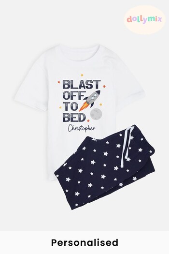 Personalised Blast Off To Bed Pyjamas for Boys by Dollymix (K12517) | £30