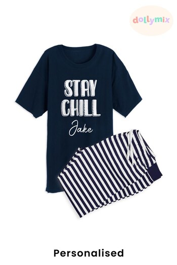 Personalised Stay Chill Pyjamas for Men by Dollymix (K12521) | £30