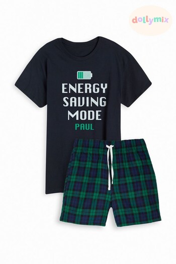 Personalised Energy Saving Mode Pyjama Shorts Set for Men by Dollymix (K12524) | £29