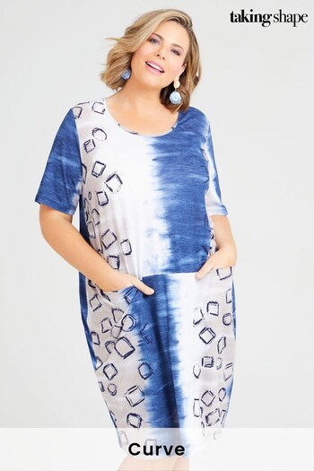Taking Shape Blue Curve Geo Short Sleeved Midi Dress (K12592) | £60