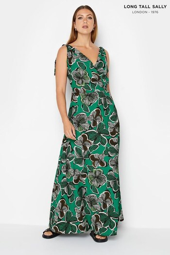 Long Tall Sally Green Tropical Tie Shoulder Maxi Tiered Dress (K12637) | £39