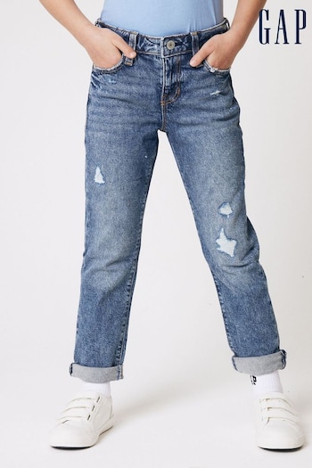 Gap Mid Wash Blue Distressed Girlfriend Jeans Icecold (5-16yrs) (K12703) | £30