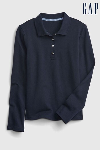 Gap Indigo Blue Organic Cotton Uniform Long Sleeve Polo Shirt (K12704) | £12