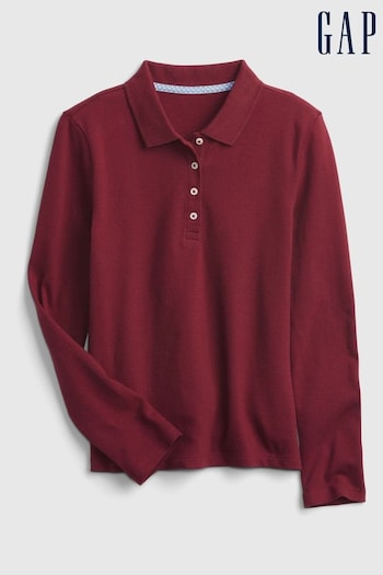 Gap Red Organic Cotton Uniform Long Sleeve Orlebar Polo Shirt (K12705) | £12