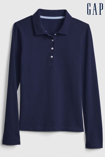 Gap Indigo Blue Uniform Stretch Long Sleeve Polo Viola Shirt (K12710) | £6