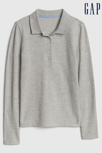 Gap Grey Uniform Stretch Long Sleeve Polo Shirt (K12712) | £12
