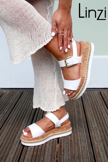 Linzi White Cancun Cork Flatform Wedge Sandal With Beaded Trim (K12892) | £17.50