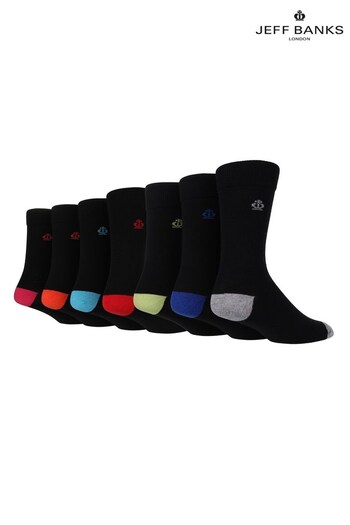Jeff Banks Black 7 Pack Pop Colour Trim Socks (K12912) | £15