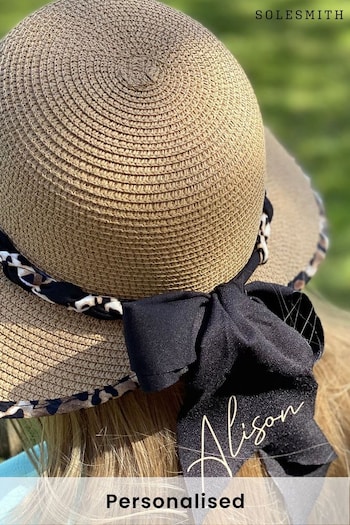Personalised Leopard Print Straw Hat by Solesmith (K12953) | £40