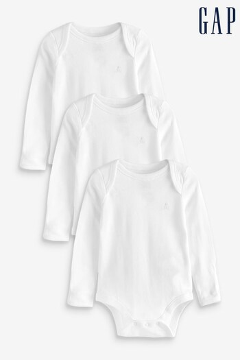 Gap White 3 Pack Long Sleeve Baby Bodysuits (K13326) | £11