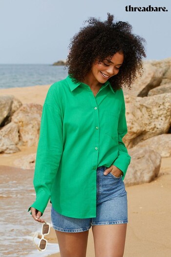 Threadbare Green Cotton Longline Shirt (K13752) | £30
