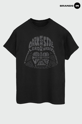 Brands In Black Star Wars Darth Vader Text Head Men's Black T-Shirt (K13853) | £23