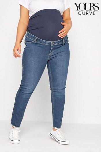 Yours Curve Blue Maternity Straight Leg Frayed Jeans (K13918) | £37