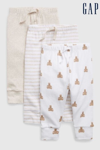 Gap Beige and White Print Organic Cotton Joggers 3-Pack - Baby (K13947) | £16