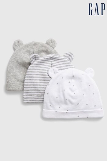 Gap Grey Organic Cotton 3 Pack First Favourite Baby Beanie Hats (K13952) | £15