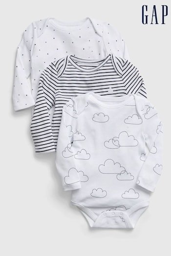 Gap White Organic Cotton 3 Pack First Favourite Cloud Baby Bodysuits (K13956) | £20