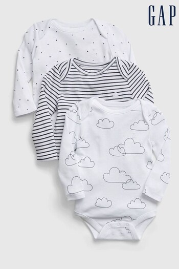 Gap White Organic Cotton 3 Pack First Favourite Cloud Baby Bodysuits (K13956) | £16