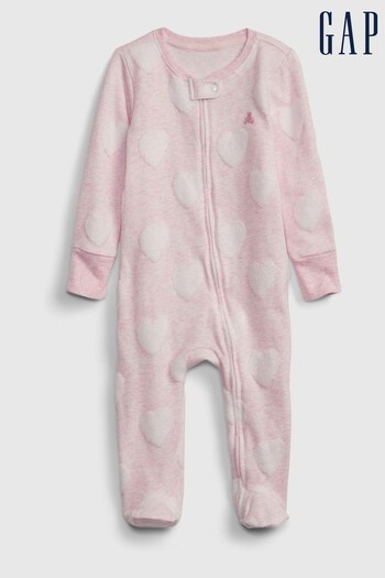 Gap Pink Heart Heart Cloud Long Sleeve Zip Baby Sleepsuit (K13960) | £20