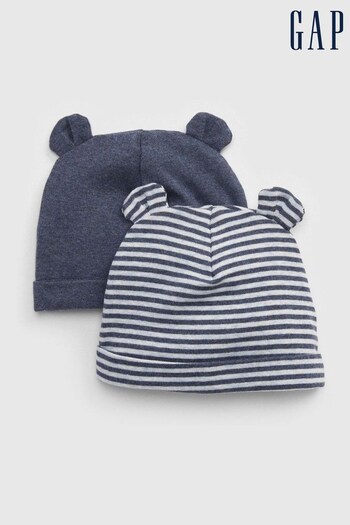 Gap Navy Blue 2 Pack First Favourite Stripe Baby Bear Hats (K13963) | £8
