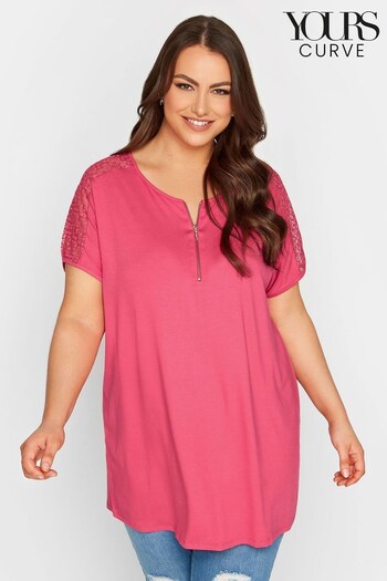 Yours Curve Pink Lace Sleeve T-Shirt (K14103) | £29