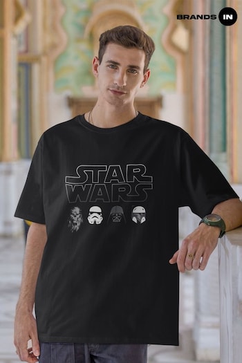 Brands In Black Star Wars Character Heads Men's Black T-Shirt (K14263) | £23