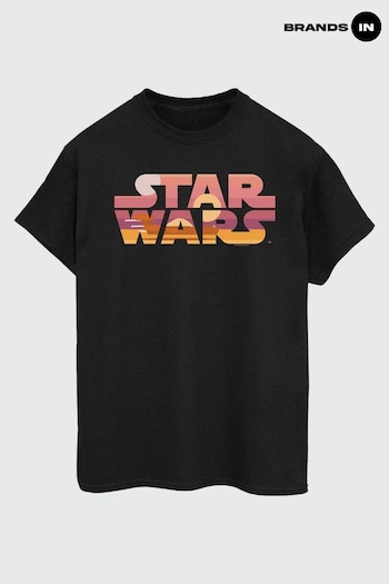 Brands In Black Star Wars Tatooine Suns Logo Women's Black Boyfriend Fit T-Shirt (K14290) | £23