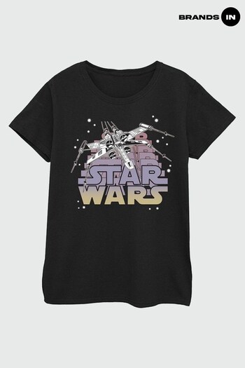 Brands In Black Star Wars Logo X Wing Starfighter Women's Black T-Shirt (K14295) | £24