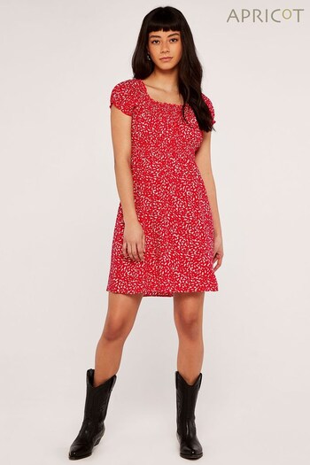 Apricot Red Print Milkmaid Dress (K14321) | £30