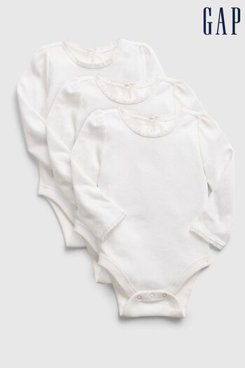 Gap White Lace 3 Pack Long Sleeve Baby Bodysuits (K14382) | £20