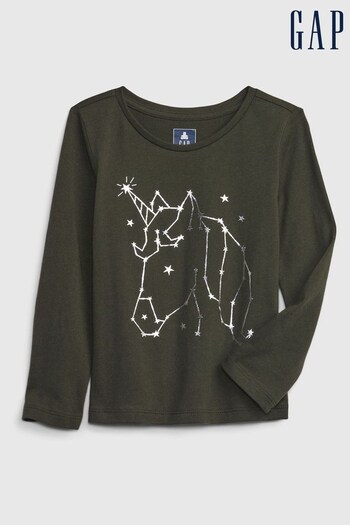 Gap Dark Green Unicorn Graphic Long Sleeve Crew Neck T-Shirt (K14801) | £8