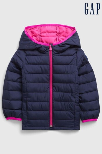 Gap Navy Blue & Pink Water Resistant Recycled Lightweight Puffer Jacket (K14812) | £30