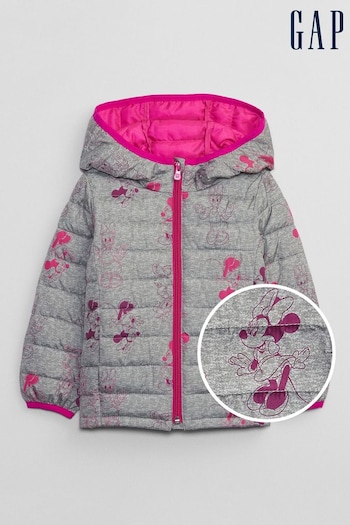 Gap Grey & Pink Disney Water Resistant Recycled Lightweight Puffer Jacket (K14814) | £24