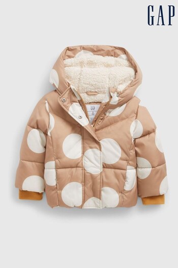 Gap Brown Water Resistant Sherpa Lined Recycled Puffer Jacket (K14856) | £45