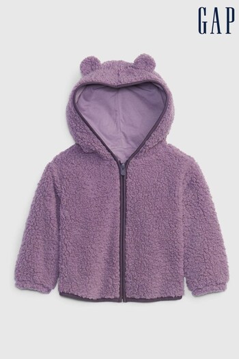Gap Purple Sherpa Zip Up Bear Ear Hoodie (K14861) | £30