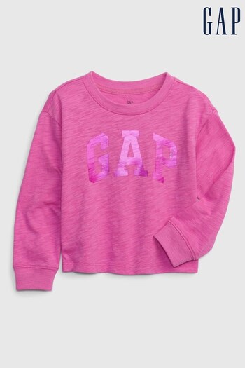 Gap Pink Logo Organic Cotton Long Sleeve Crew Neck T-Shirt (K14863) | £14