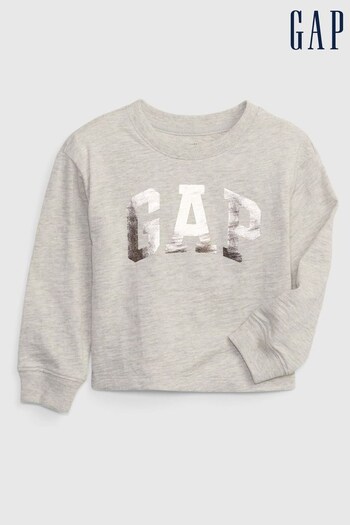 Gap Grey Logo Logo Organic Cotton Long Sleeve Crew Neck T-Shirt (K14864) | £14