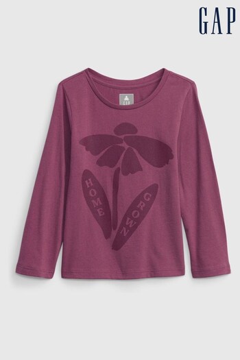 Gap Pink Flower Graphic Long Sleeve Crew Neck T-Shirt (K14865) | £8